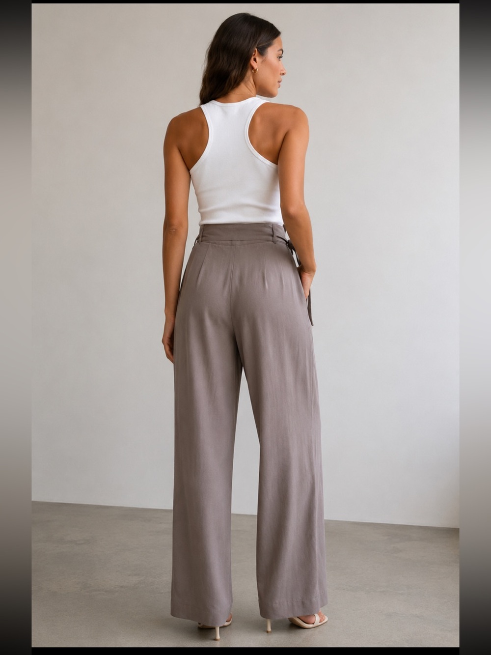 Babaton Cohen Wrap Pants Taupe Triacetate Wide Leg High Rise Mid  2000's Size 8 - Picture 3 of 14